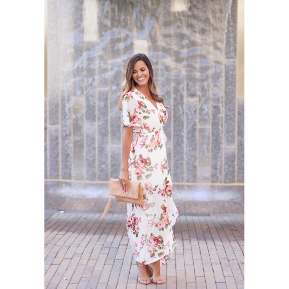 SMYM Marianne Rosie Posie White Pink Wrap Dress
